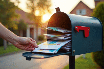 Boite aux lettres moderne débordante d'enveloppes colorées