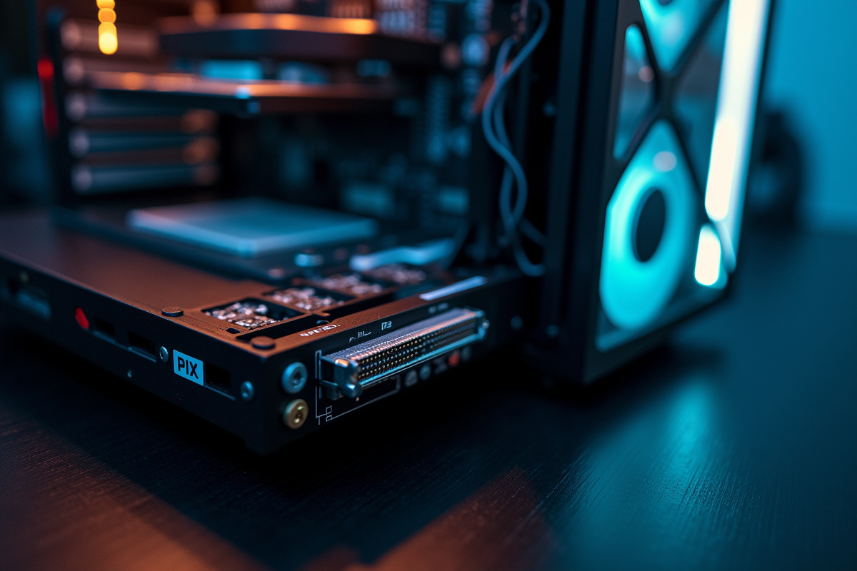 Boîtier d'ordinateur ouvert avec carte PIX installée en PCIe