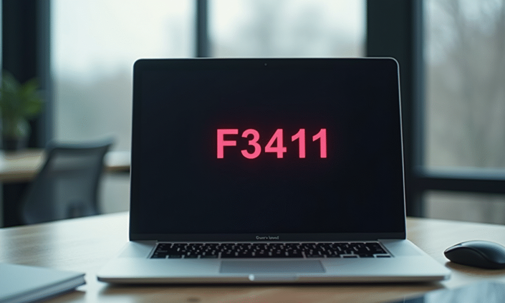 Espace de travail moderne avec écran affichant erreur F3411