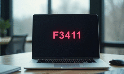 Espace de travail moderne avec écran affichant erreur F3411