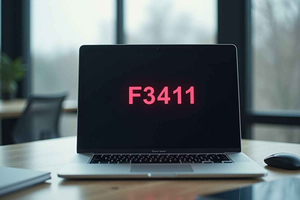 Espace de travail moderne avec écran affichant erreur F3411