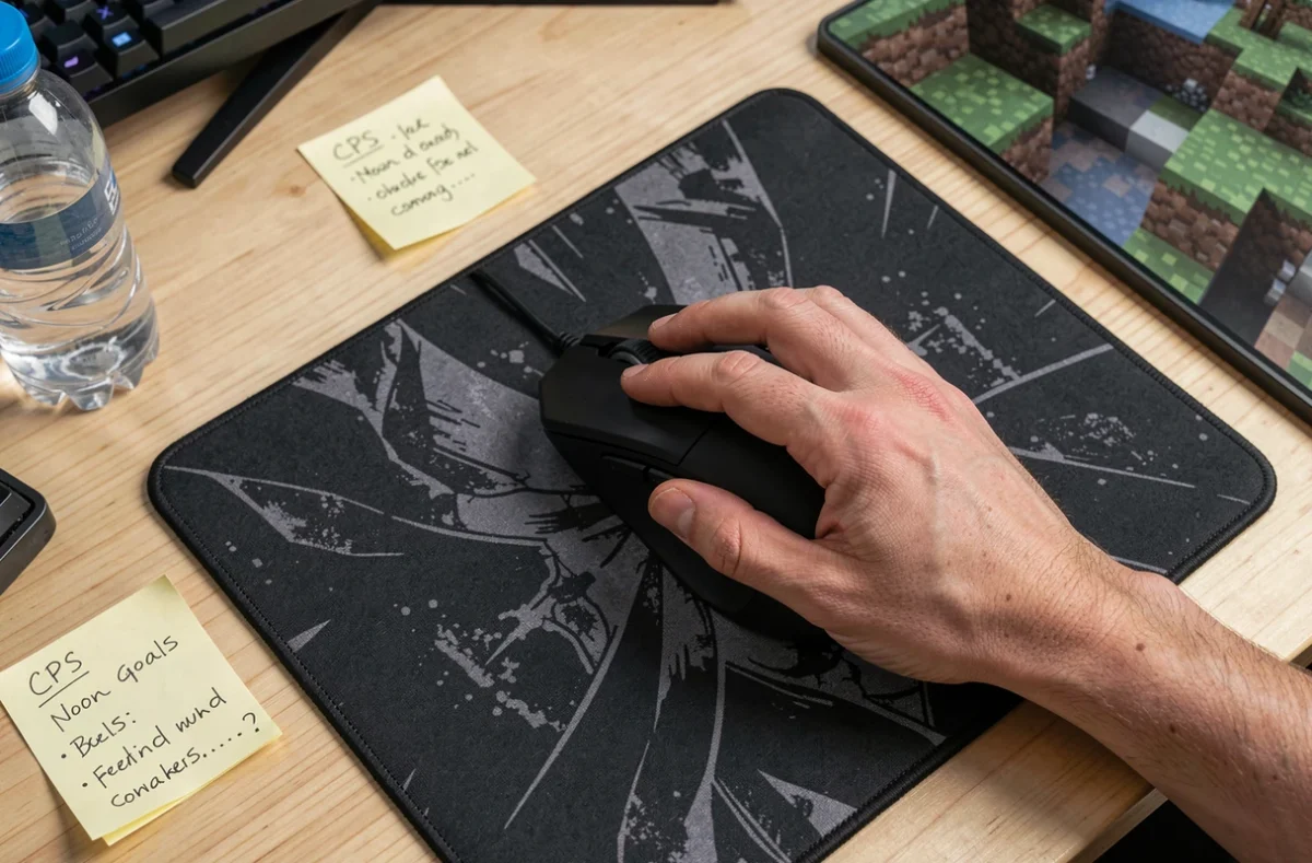 Gros plan sur une main de joueur cliquant rapidement sur une souris gaming pour l'entraînement Kohi