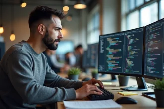 Développeur Python optimisant des listes avec la méthode append sur un écran de code en bureau moderne