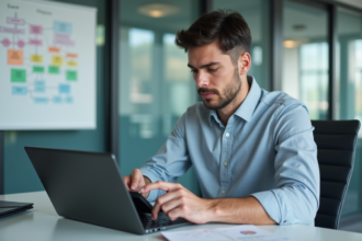 Jeune développeur web travaillant sur code et API