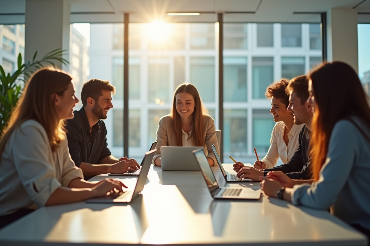 Groupe de personnes utilisant des appareils pour consulter leurs emails