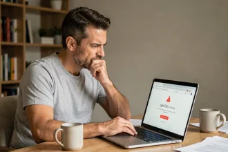 Homme frustré face à une erreur de connexion sur son espace client Orange