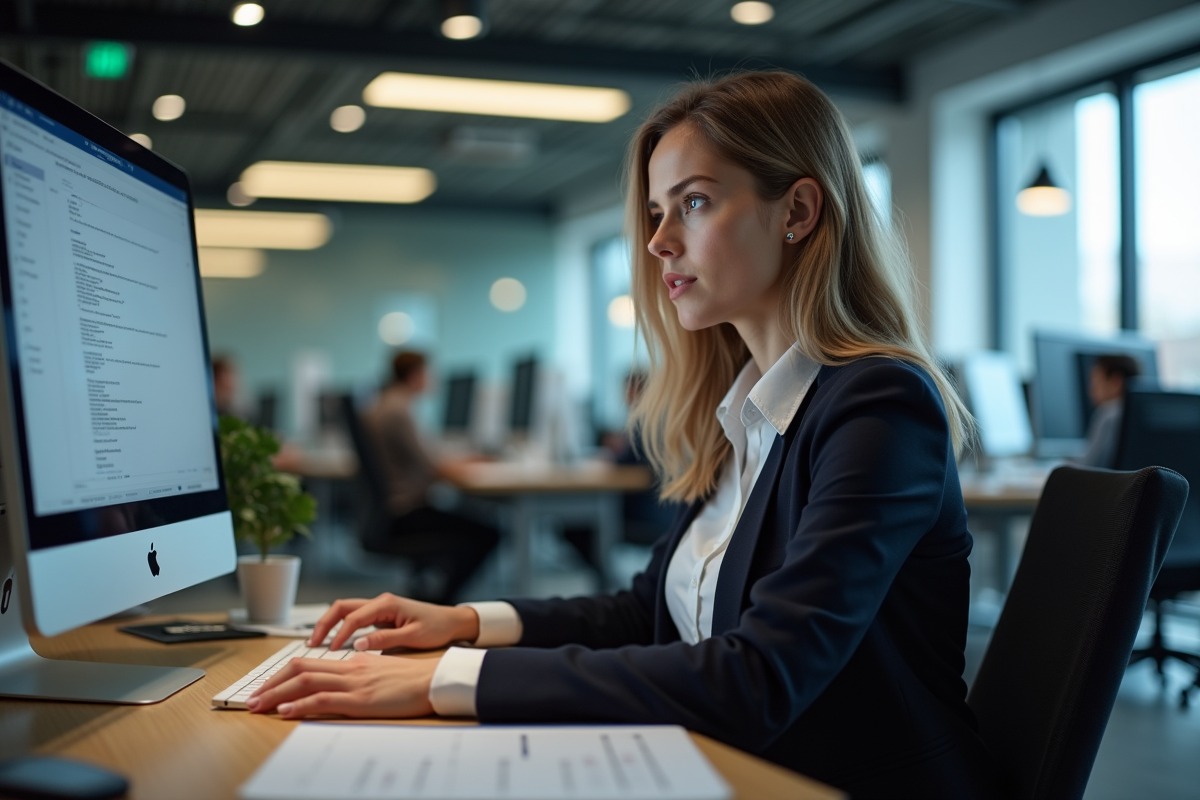 Jeune femme au bureau face à une erreur de base de données