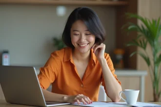 Femme au bureau travaillant sur un ordinateur moderne