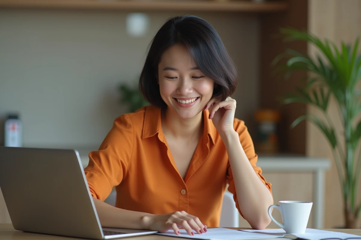 Femme au bureau travaillant sur un ordinateur moderne