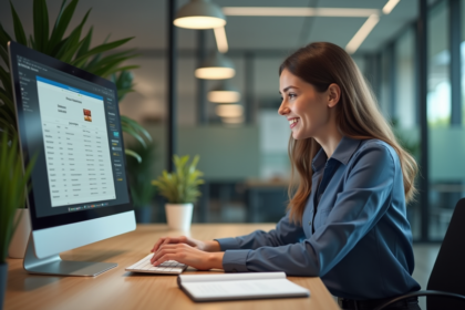 Jeune femme professionnelle concevant un menu web au bureau