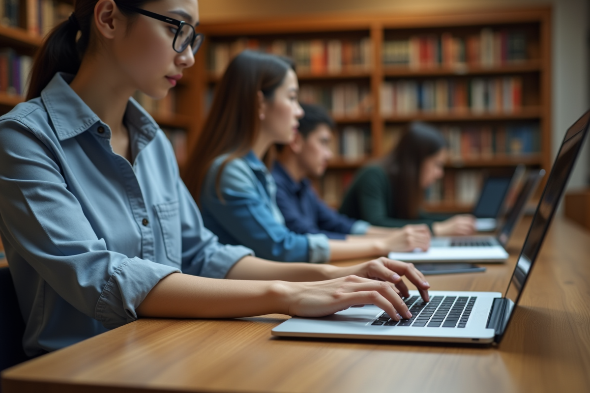 Jeune femme étudiante pratiquant le kohi test à la bibliothèque