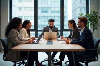 Groupe de professionnels collaborant dans un bureau moderne