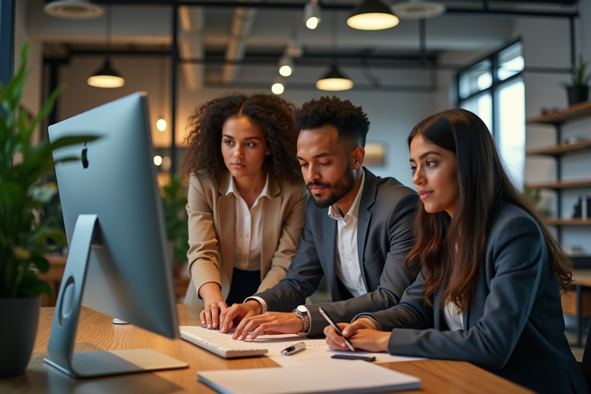 Groupe de jeunes adultes travaillant ensemble au bureau