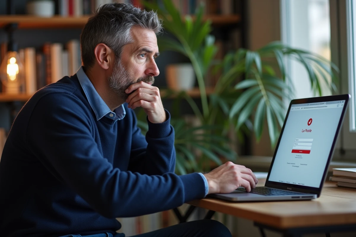 Homme d age moyen utilisant laposte sur son ordinateur