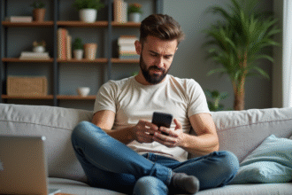 Homme assis sur un canapé dans un intérieur moderne