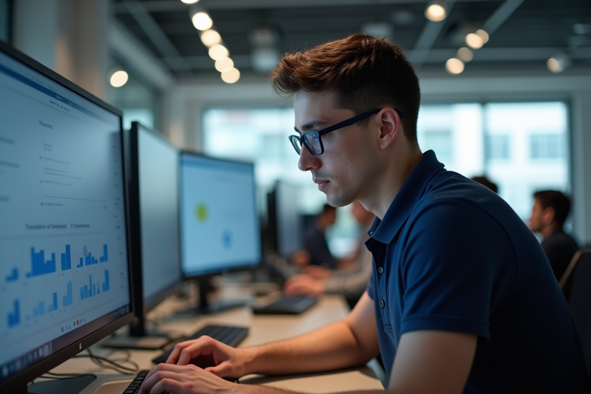 Jeune ingénieur informatique observant un écran Kubernetes