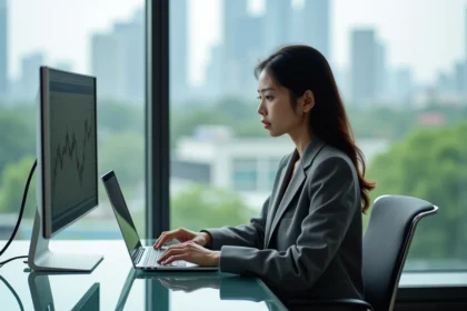 Jeune femme d'affaires asiatique au bureau moderne