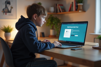 Adolescent concentré utilisant une souris pour un test kohi dans sa chambre