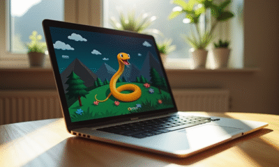 Ordinateur portable affichant le jeu Google Snake en cours