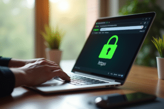 Ordinateur portable moderne avec cadenas vert securite