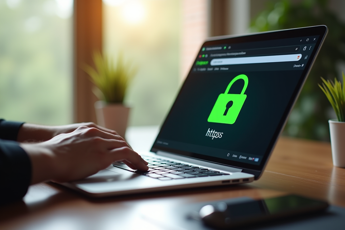 Ordinateur portable moderne avec cadenas vert securite