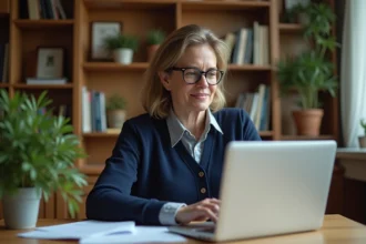 Professeure à domicile enseignant en ligne souriante